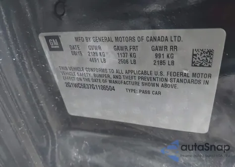 2016 Chevrolet Impala Limited Ltz из США, поврежденный, VIN 2G1WC5E37G1106504